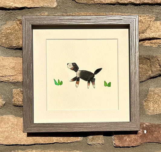 Bernese Mountain Dog Sea Glass Art | 9x9 Handmade Gift in Driftwood Frame | Unique Art for Dog Lovers | Bernedoodle Art