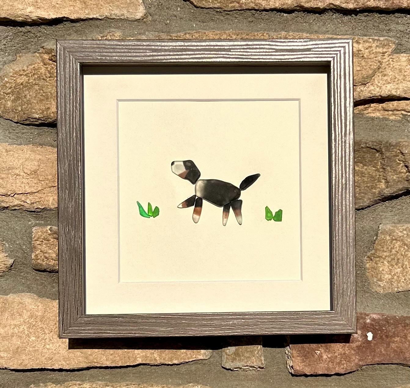 Bernese Mountain Dog Sea Glass Art | 9x9 Handmade Gift in Driftwood Frame | Unique Art for Dog Lovers | Bernedoodle Art
