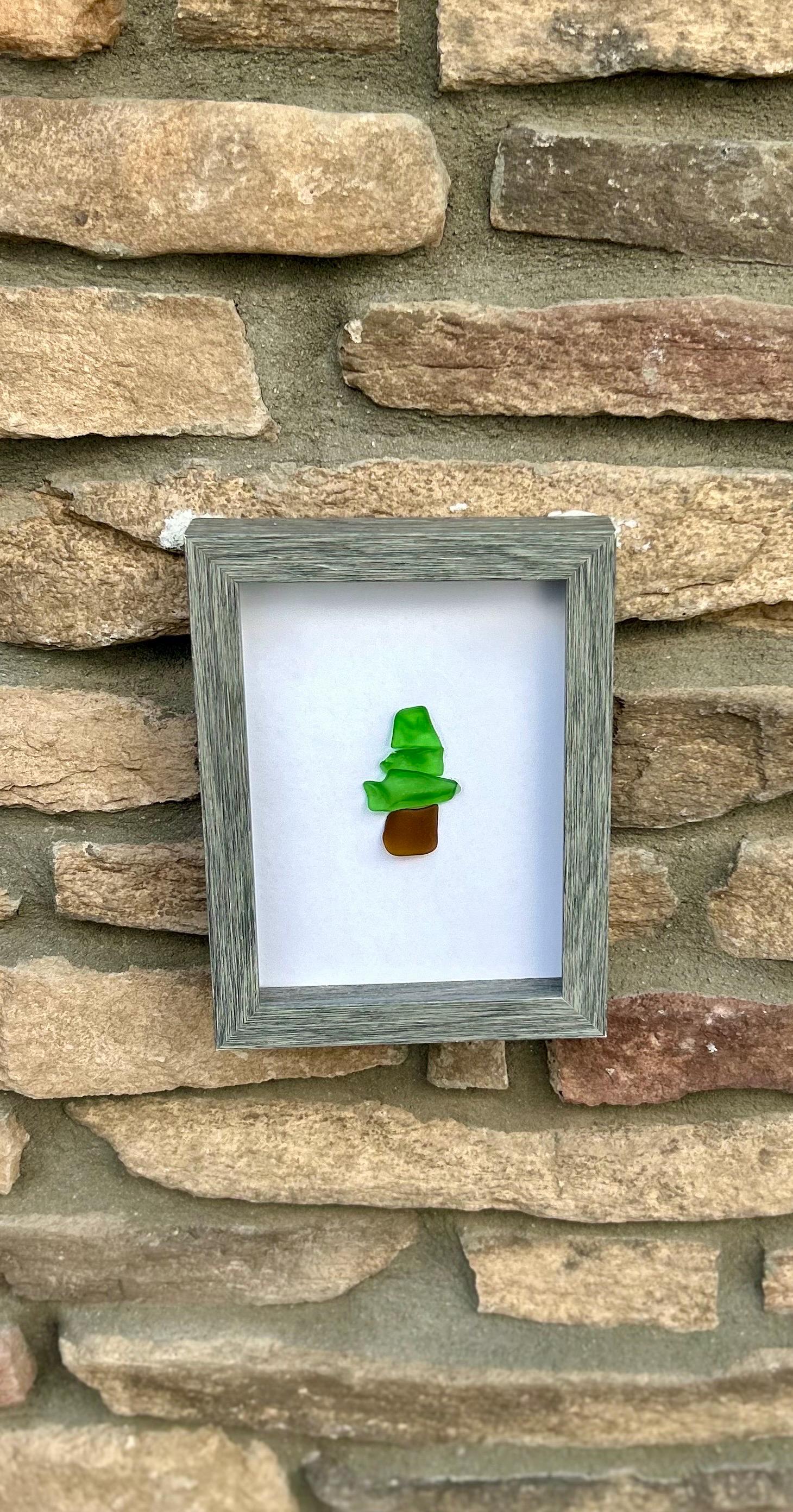 Minimalist Sea Glass Christmas Tree | Pine Tree | Evergreen Tree | 5x7 Framed Holiday Wall Art | Scottish Sea Glass Mosaic