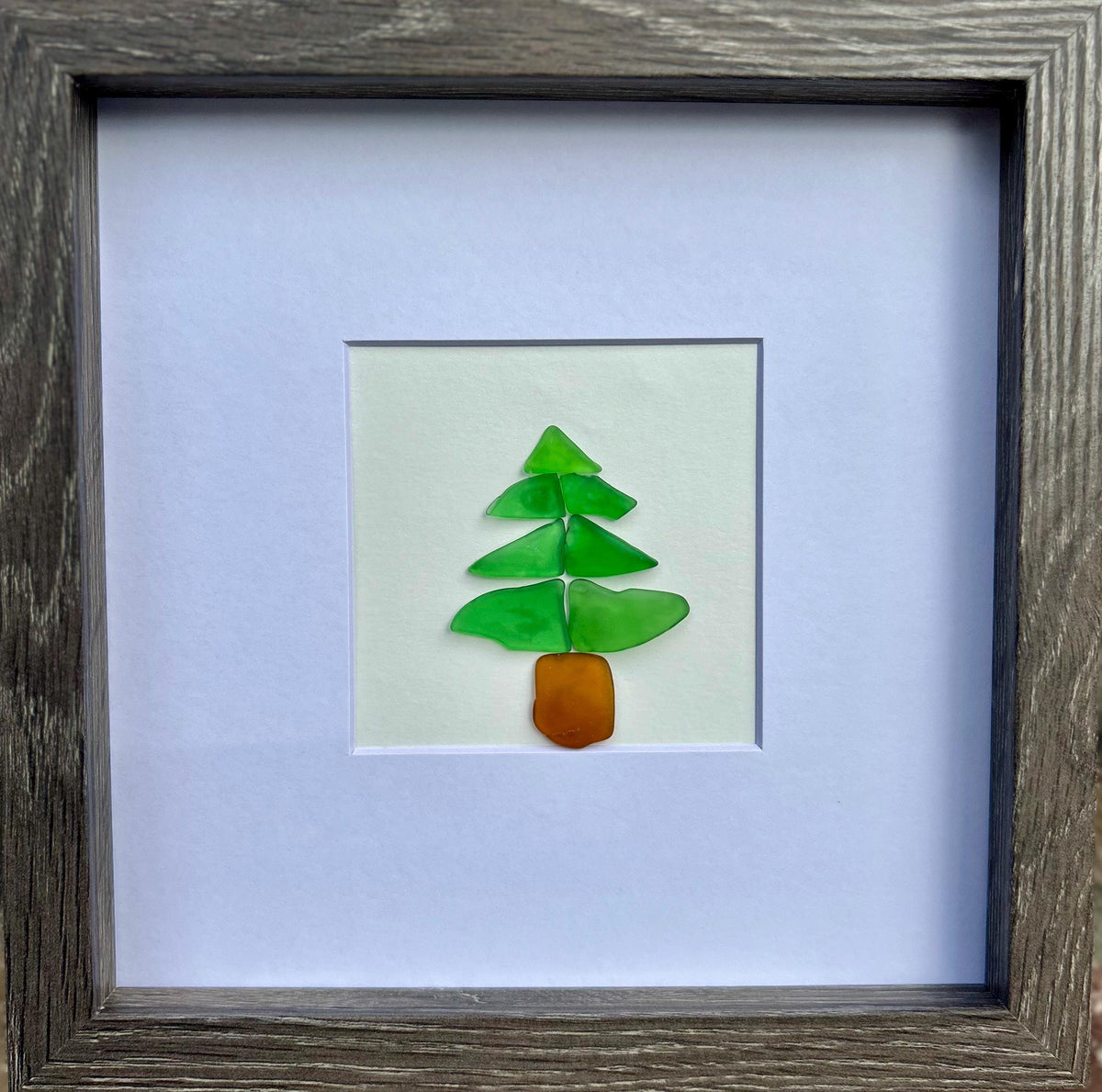 Minimalist Sea Glass Christmas Tree | Pine Tree | Evergreen Tree | 8x8 Framed Holiday Wall Art | Scottish Sea Glass Mosaic