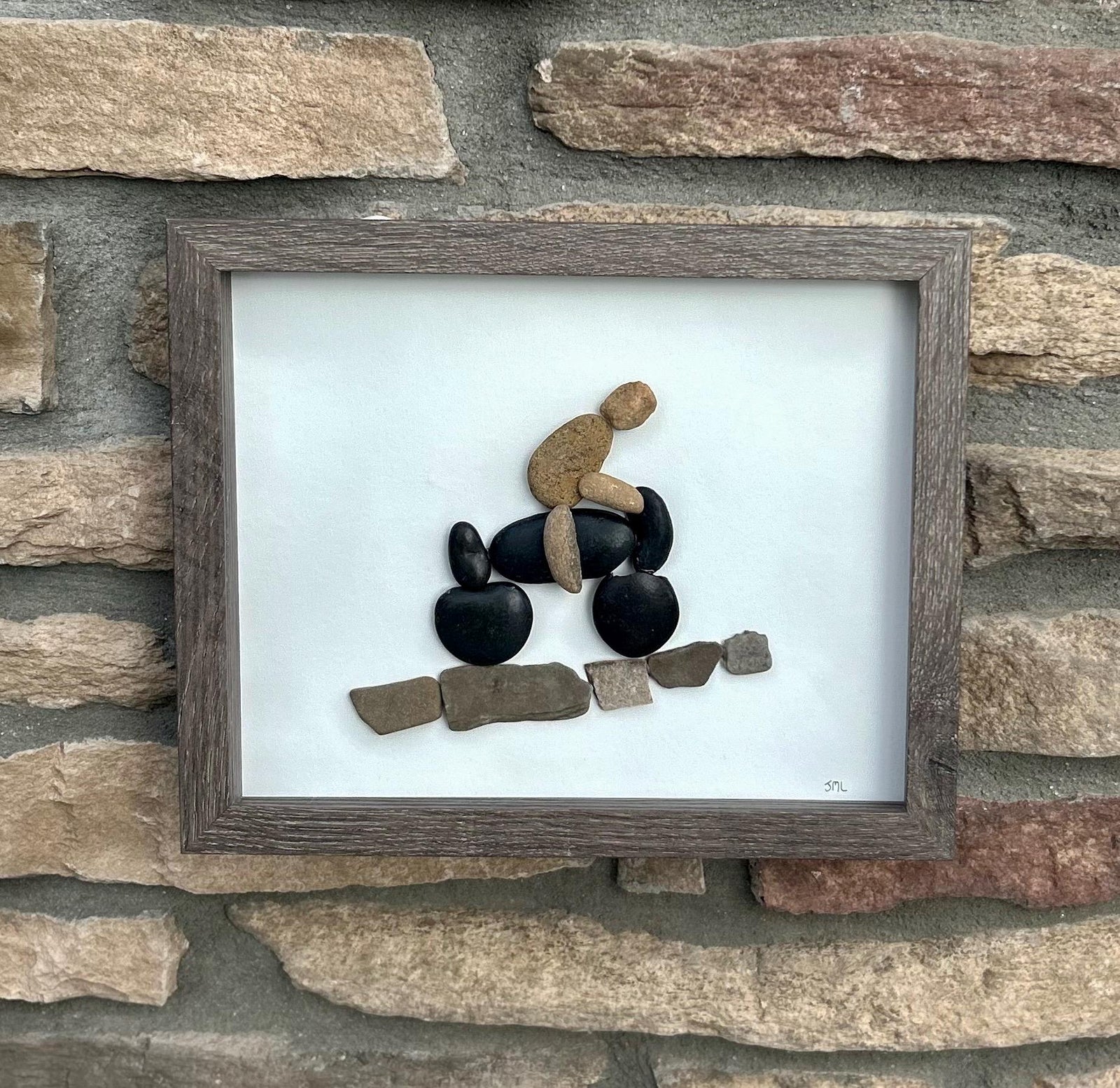 Motorcycle Ride Pebble Art | Handmade Gift for Biker or Motorcycle Lover | Framed Wall Art