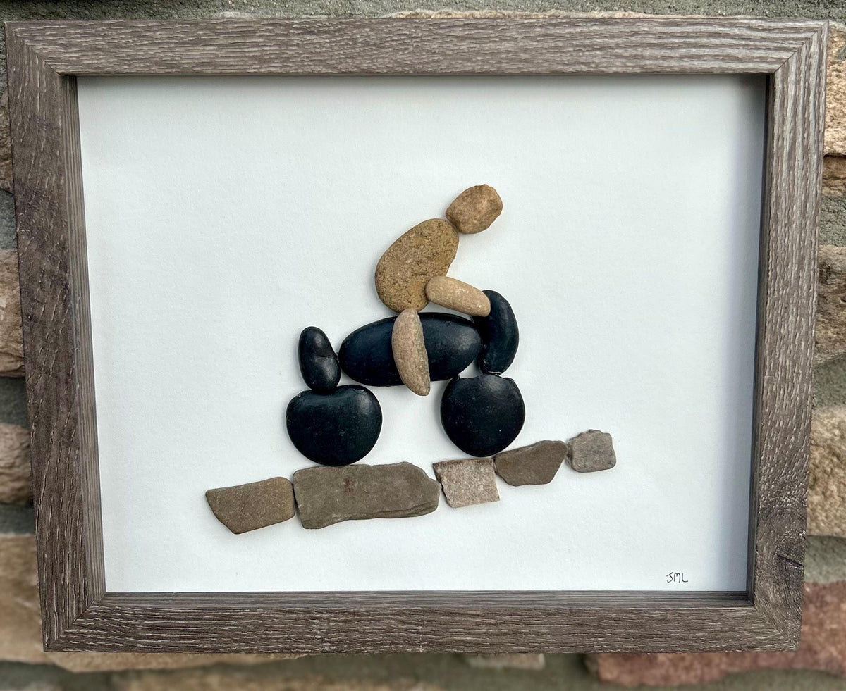Motorcycle Ride Pebble Art | Handmade Gift for Biker or Motorcycle Lover | Framed Wall Art