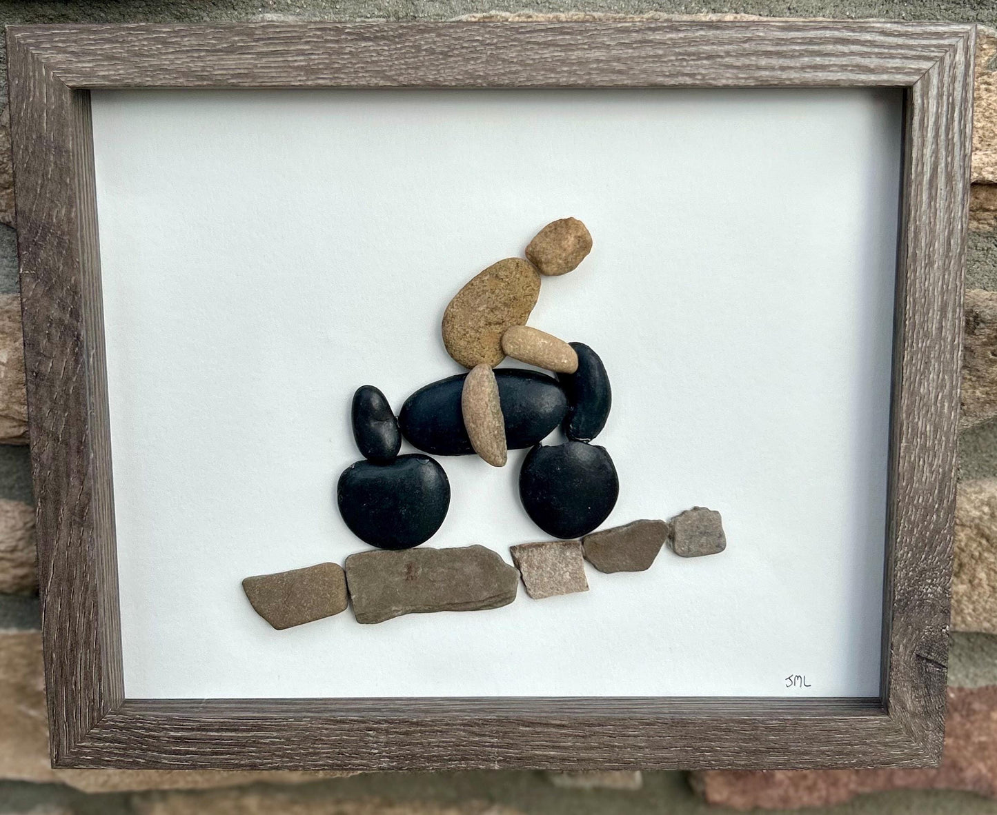 Motorcycle Ride Pebble Art | Handmade Gift for Biker or Motorcycle Lover | Framed Wall Art