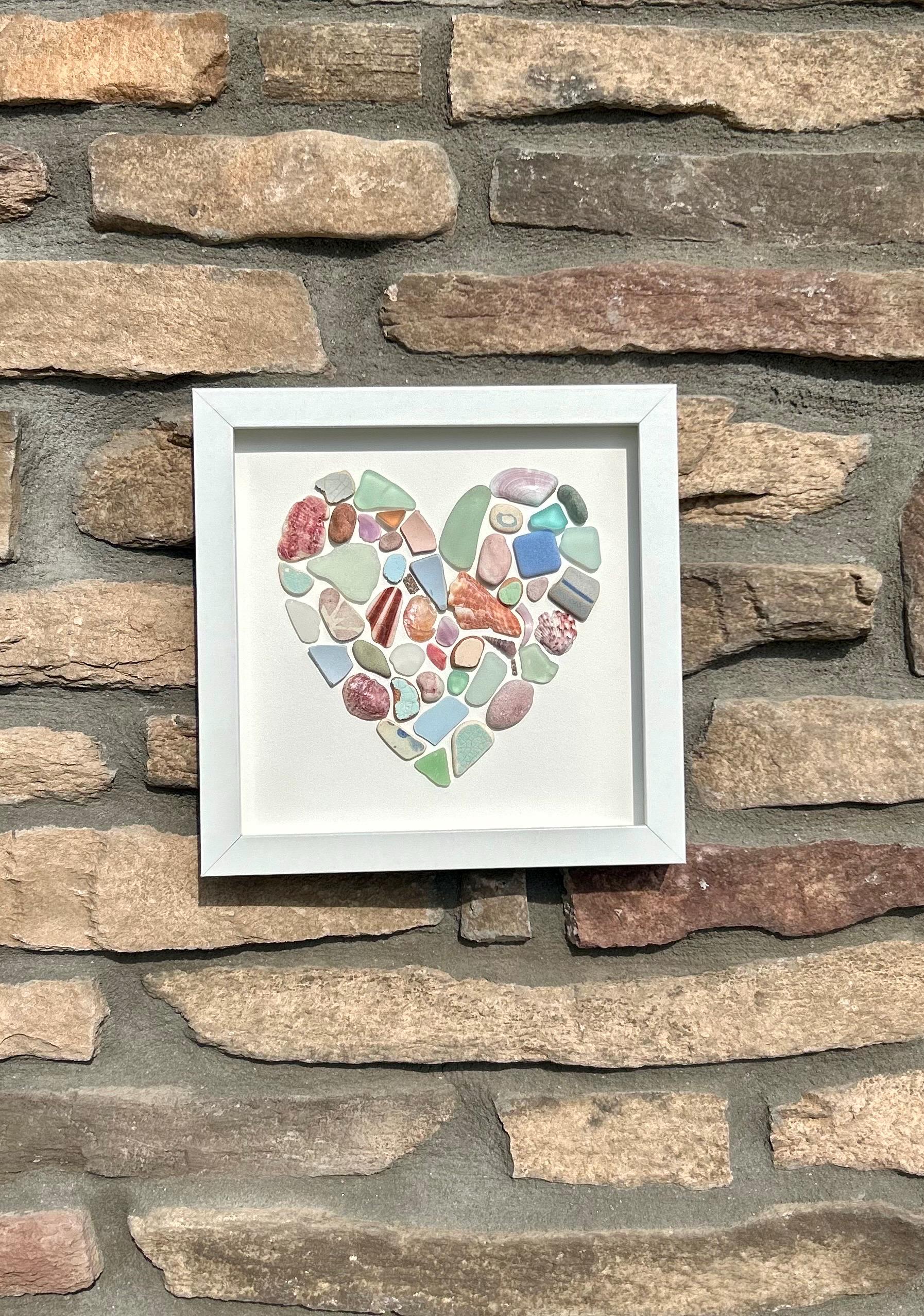 Colorful Heart Beach Collage | 9x9 Framed Sea Glass, Shell & Pottery Art | Handmade Coastal Wall Decor | Scottish Sea Glass and Shells