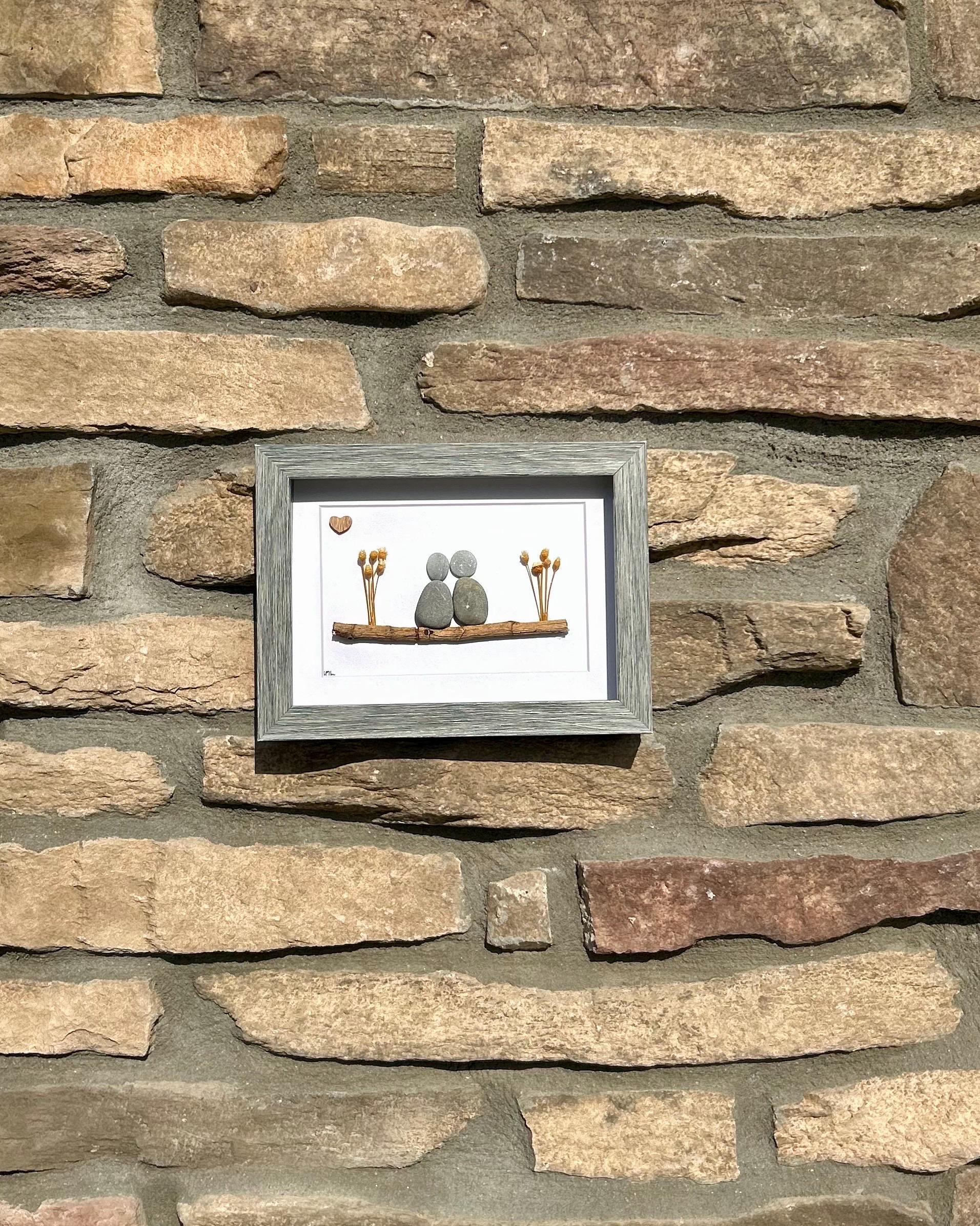 Couple on a Log | Friends on a Log | Family Art | Handmade Wall Decor | 5x7 Framed Pebble & Driftwood Art