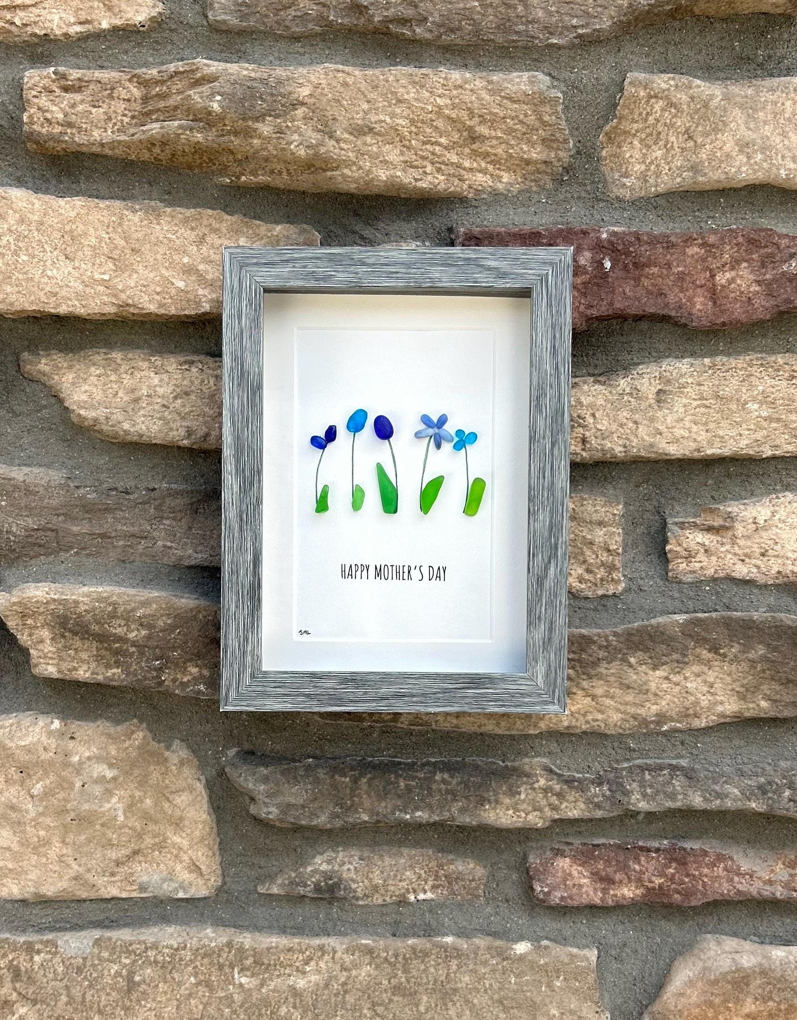 Happy Mother’s Day Sea Glass Flowers | 5x7 Framed Art | Unique Gift for Mom | Personalized Mother’s Day Gift