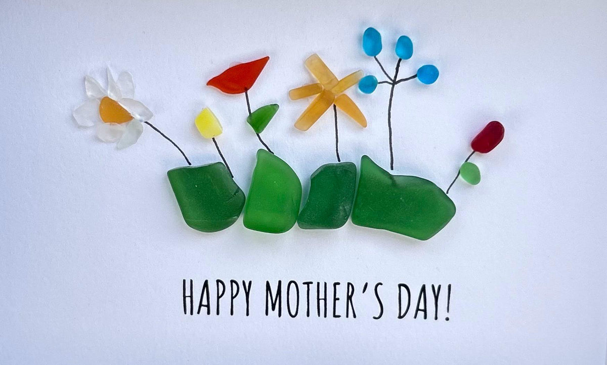 Happy Mother’s Day Sea Glass Flowers | 5x7 Framed Art | Handmade Gift for Mom | Unique &amp; Personalized Mother’s Day Keepsake