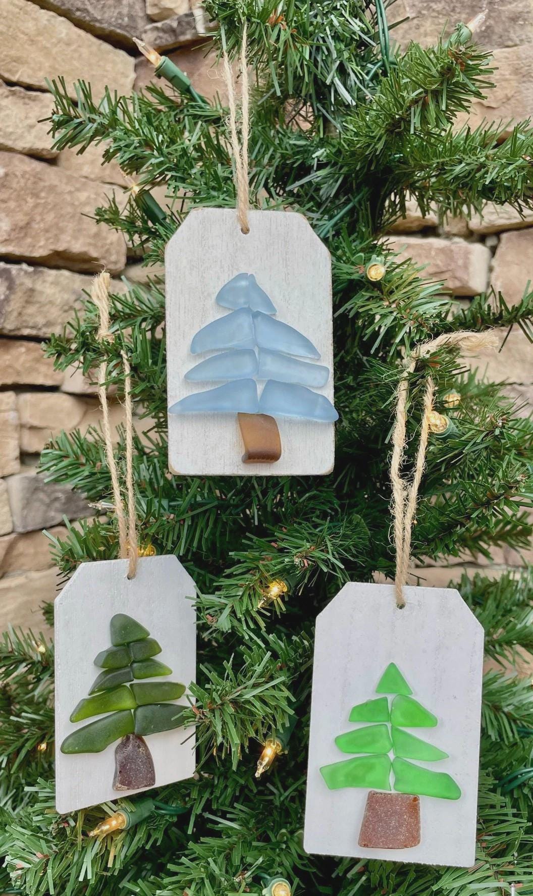 Sea Glass Christmas Tree Ornaments, Handmade Seaglass Holiday Decor