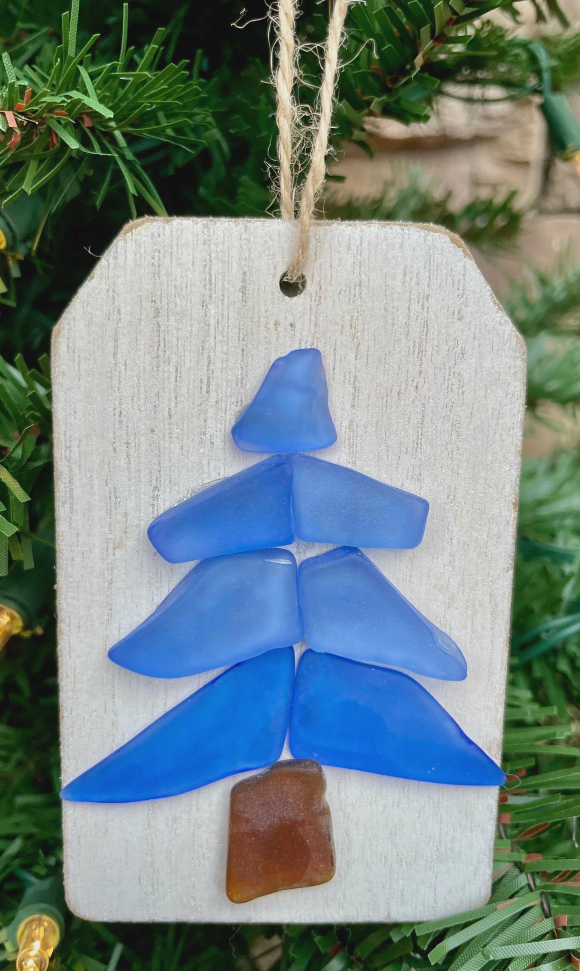 Sea Glass Christmas Tree Ornaments, Handmade Seaglass Holiday Decor