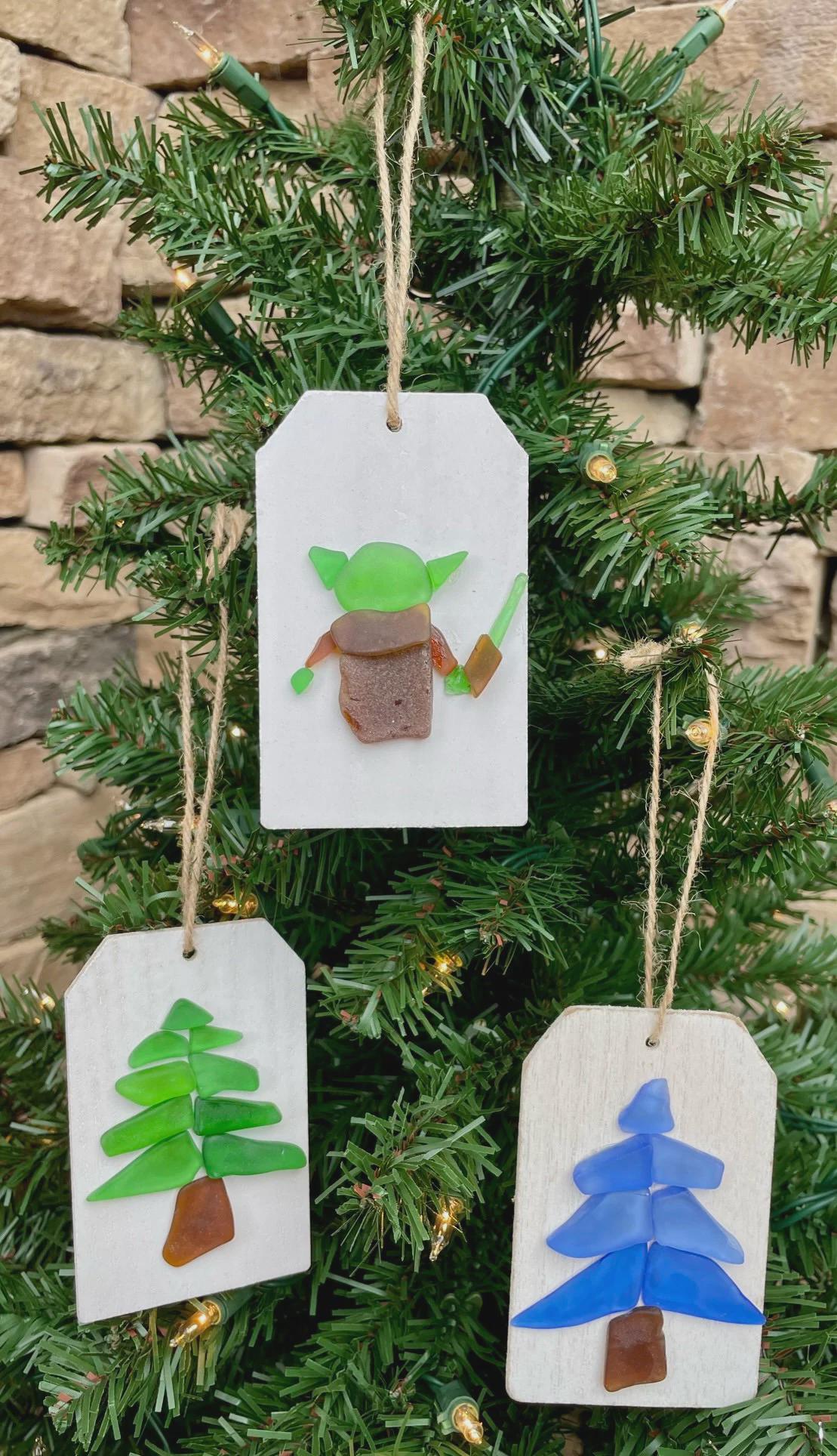 Handmade Sea Glass Christmas Tree Ornament, Scottish Coastal Decor