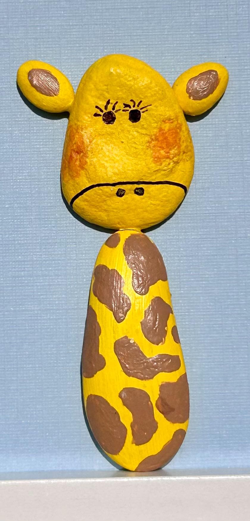 Handmade Giraffe Wall Art Yellow and Brown Pebble Giraffe in Hexagon Frame. Great gift for kids room general decor or craft room