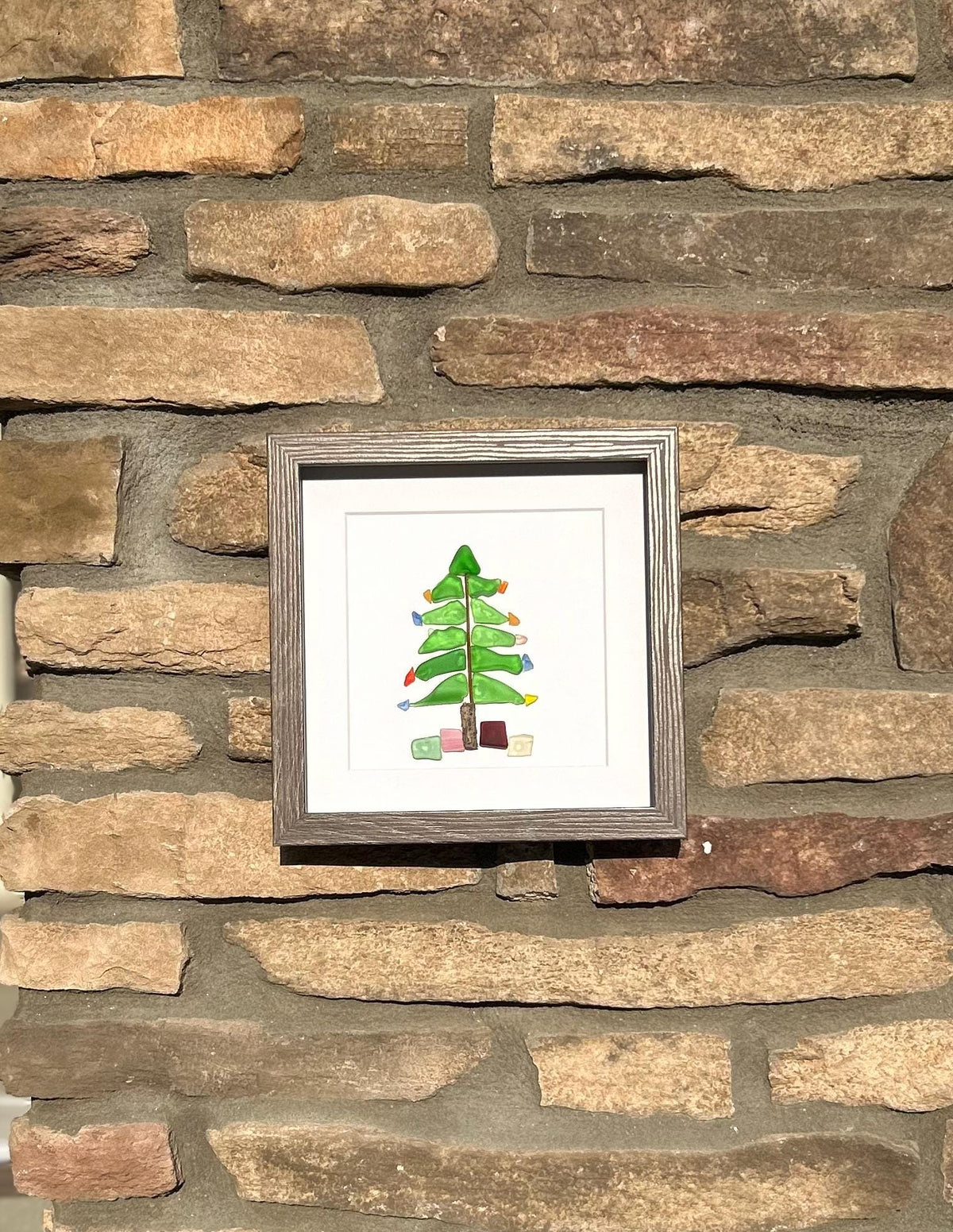 Christmas Tree Scottish Sea Glass Mosaic Art, 9x9 Framed Christmas Wall Decor