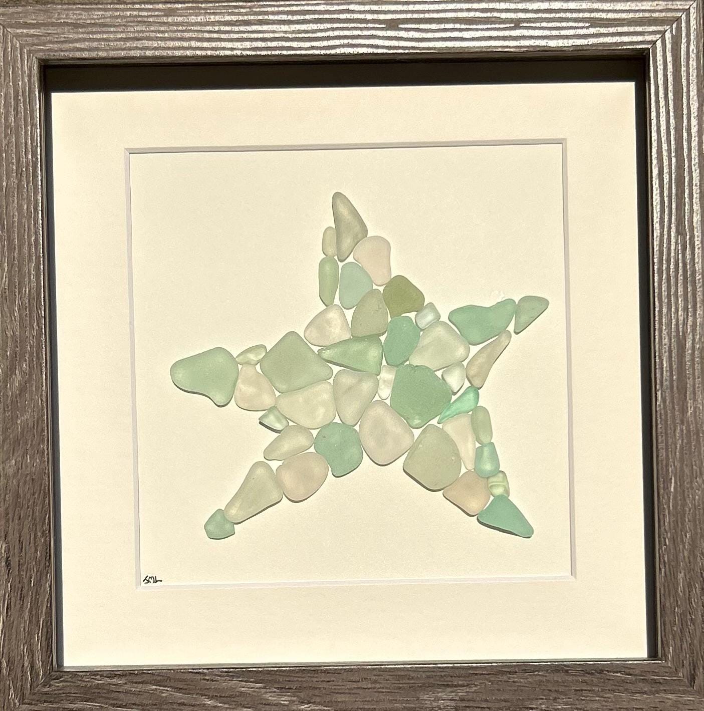 Sea Glass Starfish Wall Art | Handmade Coastal Decor in Driftwood Frame | Ocean-Inspired Beach Gift | Gift for Ocean Lover