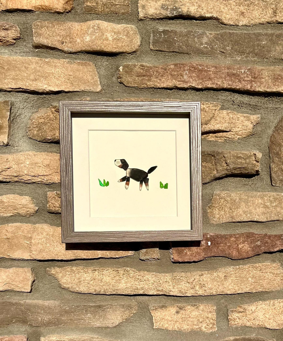 Bernese Mountain Dog Sea Glass Art | 9x9 Handmade Gift in Driftwood Frame | Unique Art for Dog Lovers | Bernedoodle Art