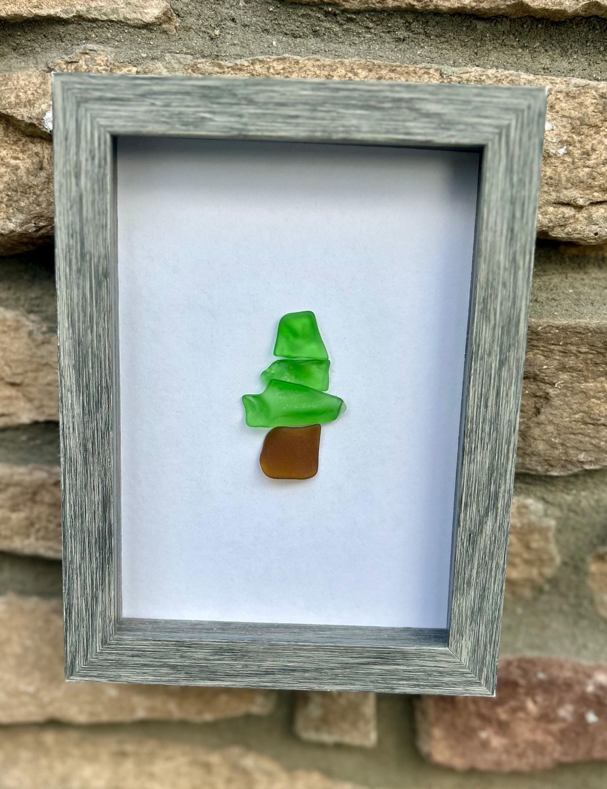 Minimalist Sea Glass Christmas Tree | Pine Tree | Evergreen Tree | 5x7 Framed Holiday Wall Art | Scottish Sea Glass Mosaic
