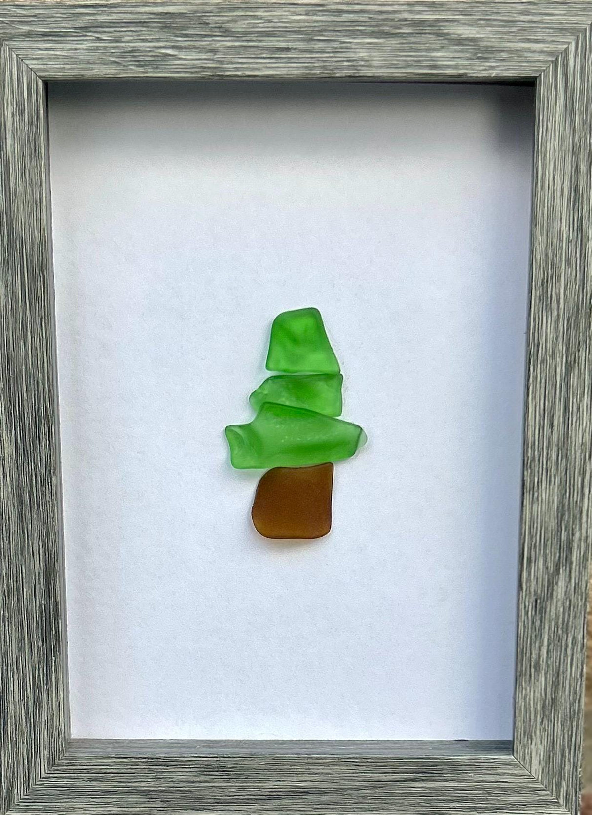 Minimalist Sea Glass Christmas Tree | Pine Tree | Evergreen Tree | 5x7 Framed Holiday Wall Art | Scottish Sea Glass Mosaic