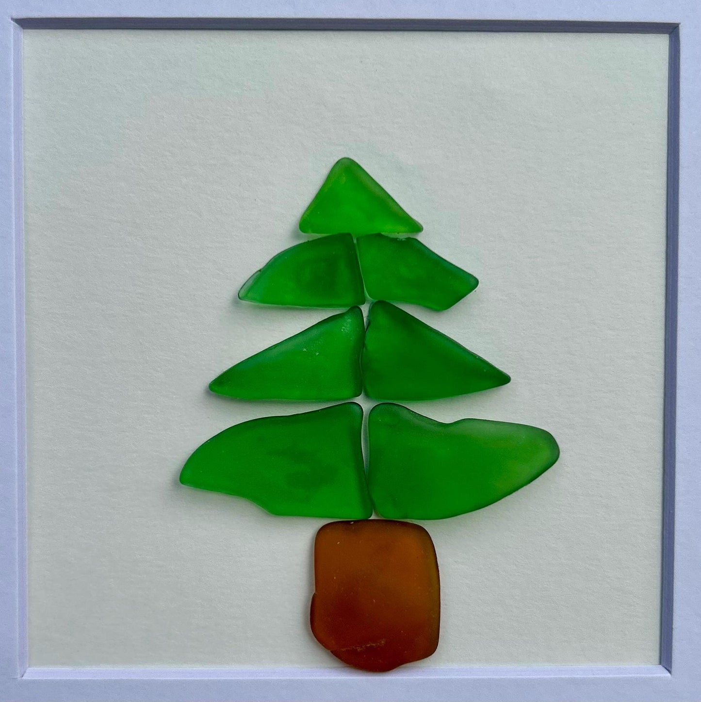 Minimalist Sea Glass Christmas Tree | Pine Tree | Evergreen Tree | 8x8 Framed Holiday Wall Art | Scottish Sea Glass Mosaic