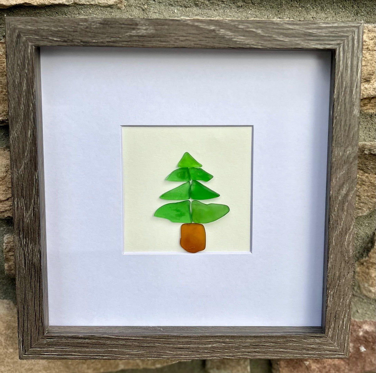 Minimalist Sea Glass Christmas Tree | Pine Tree | Evergreen Tree | 8x8 Framed Holiday Wall Art | Scottish Sea Glass Mosaic