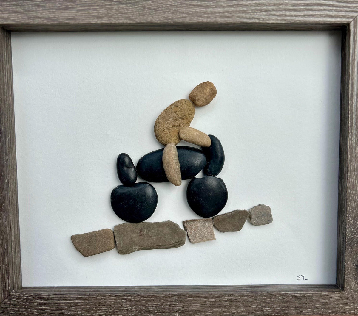 Motorcycle Ride Pebble Art | Handmade Gift for Biker or Motorcycle Lover | Framed Wall Art