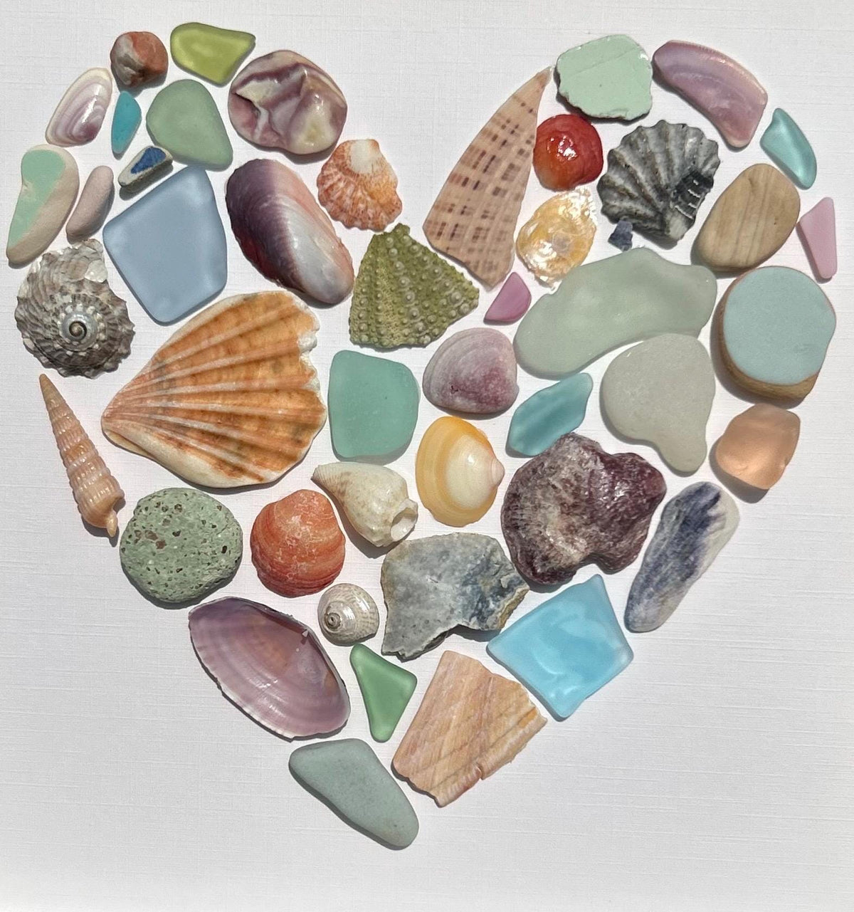 Colorful Heart Beach Collage | 9x9 Framed Sea Glass, Shell &amp; Pottery Art | Handmade Coastal Wall Decor | Scottish Sea Glass and Shells
