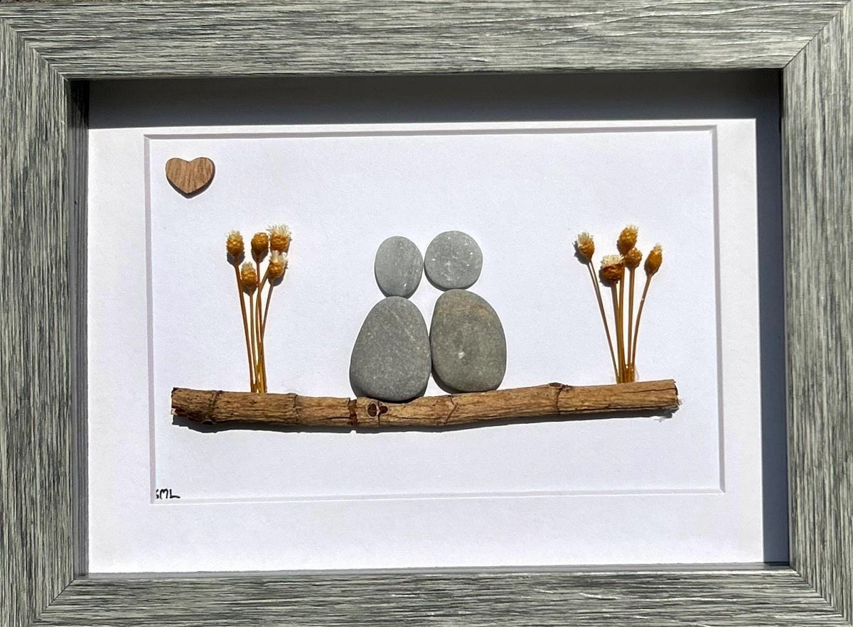 Personalized Gift for Couples, Friends, or Family | 5x7 Framed Pebble &amp; Driftwood Art | Handmade Wall Decor