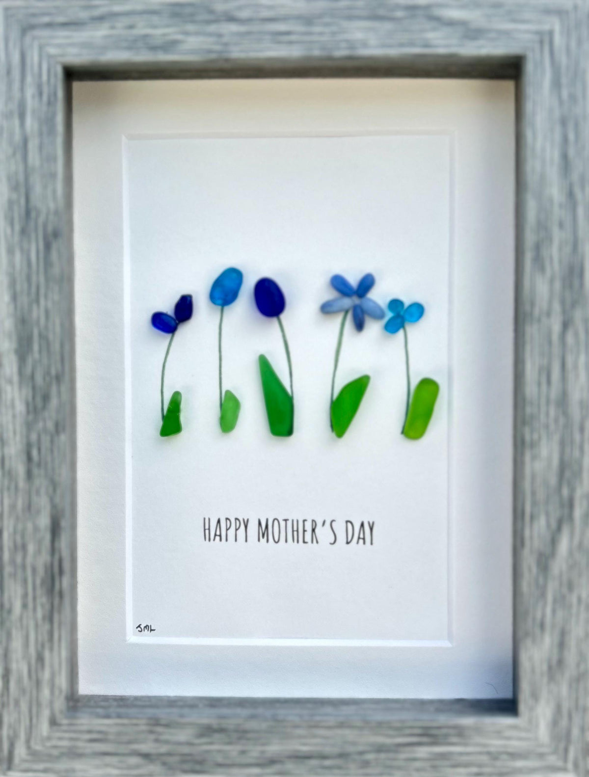 Happy Mother’s Day Sea Glass Flowers | 5x7 Framed Art | Unique Gift for Mom | Personalized Mother’s Day Gift