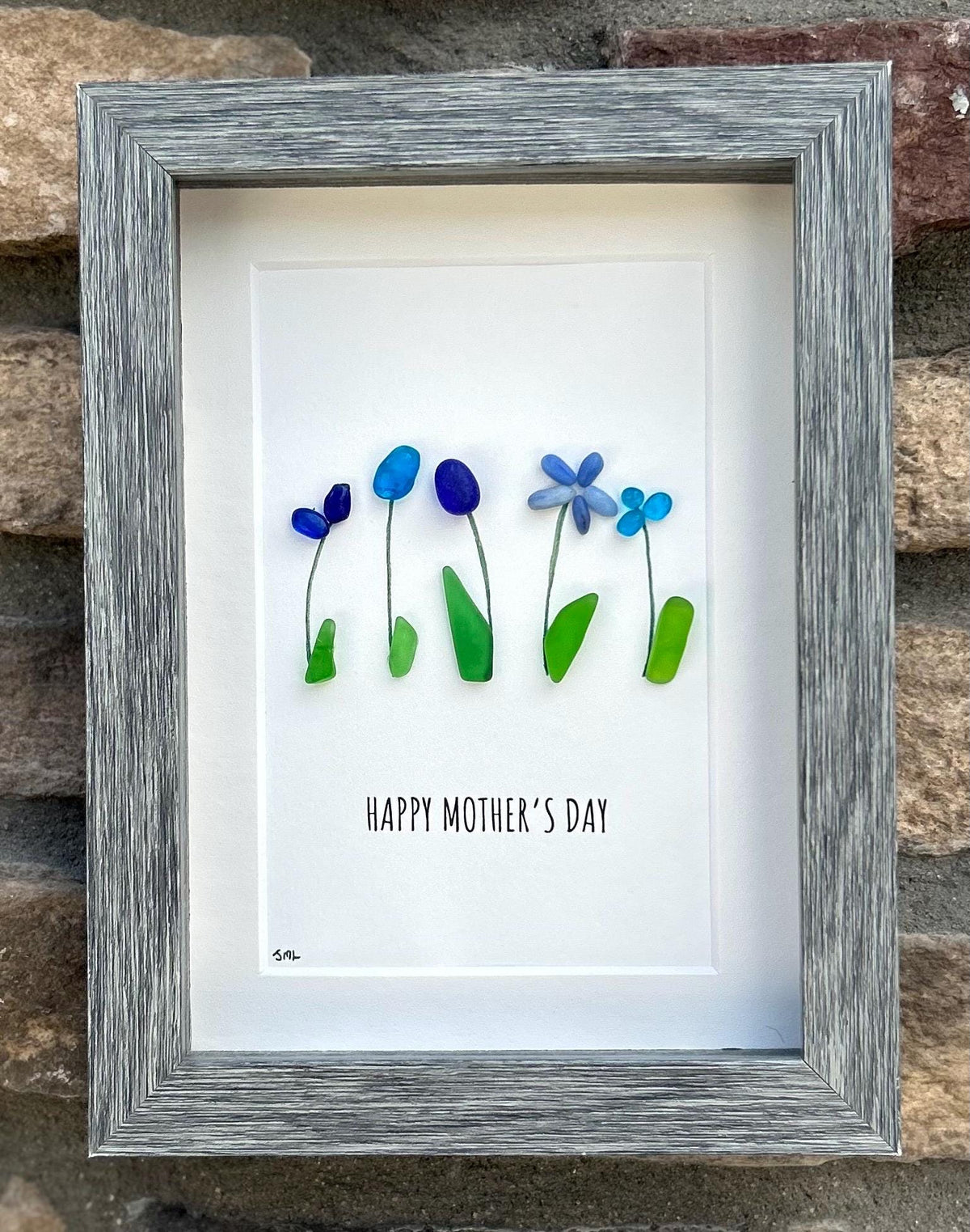 Happy Mother’s Day Sea Glass Flowers | 5x7 Framed Art | Unique Gift for Mom | Personalized Mother’s Day Gift