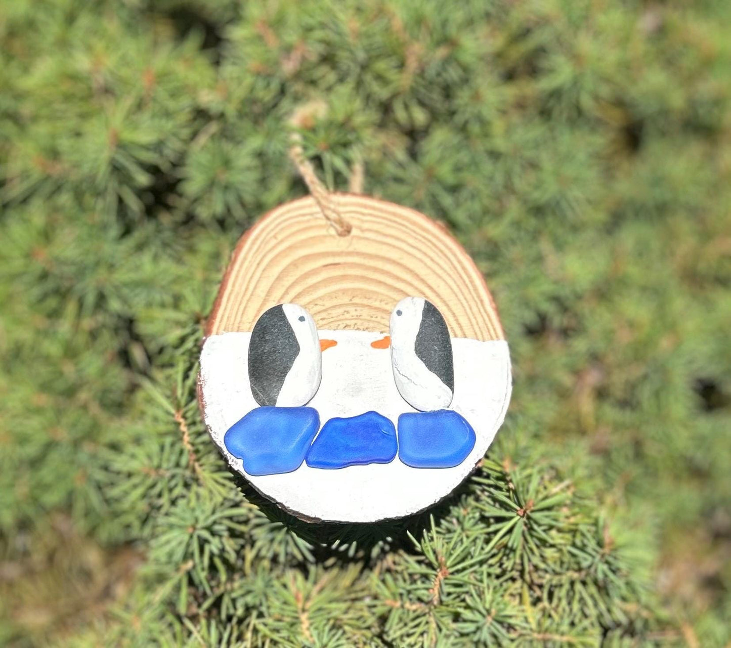Handmade Penguin Ornament, Scottish Sea Glass, Beach Pebble Art