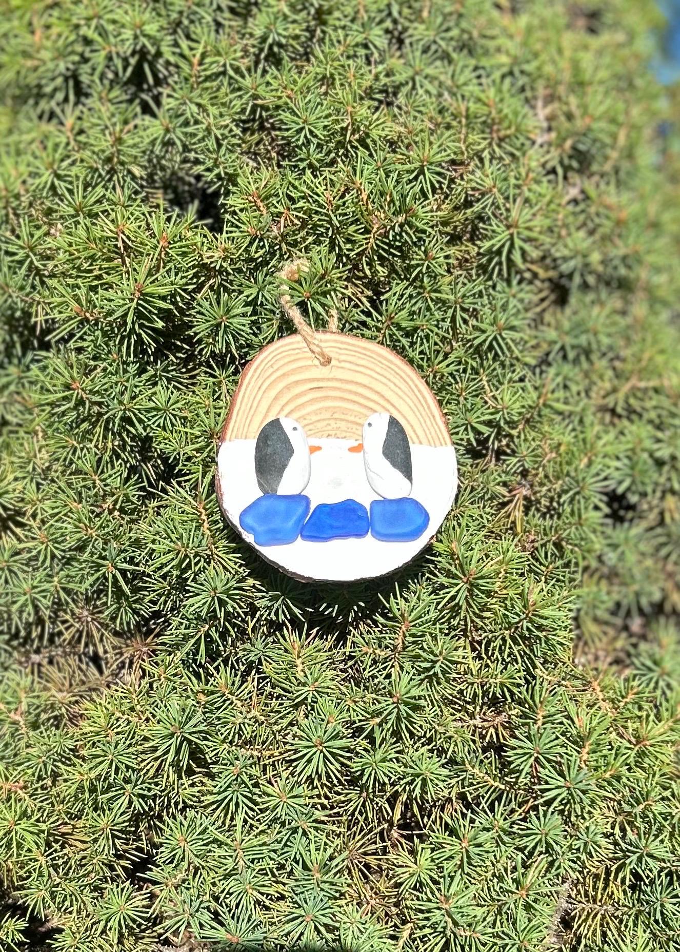 Handmade Penguin Ornament, Scottish Sea Glass, Beach Pebble Art