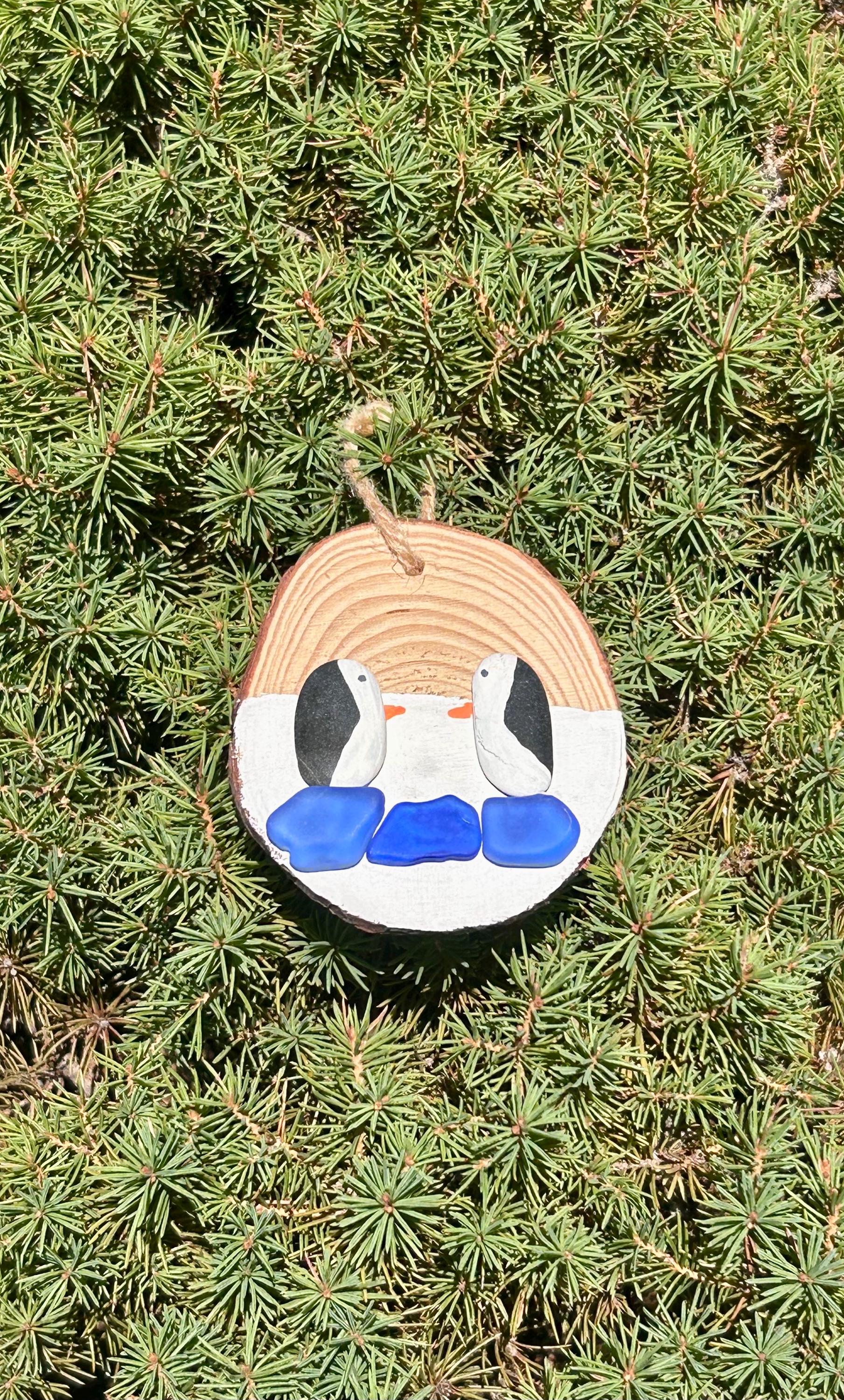 Handmade Penguin Ornament, Scottish Sea Glass, Beach Pebble Art