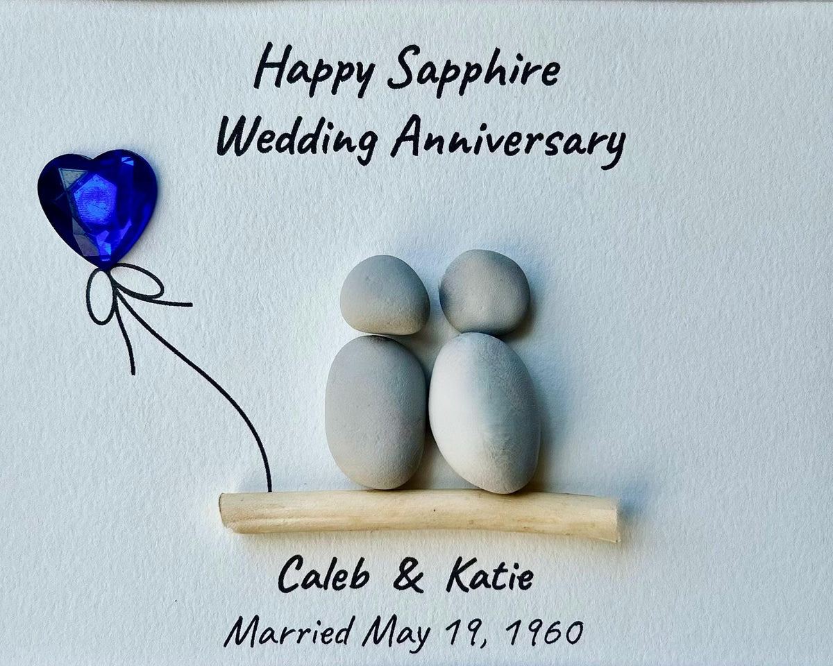 65th Sapphire Wedding Anniversary Personalized Pebble Art, 8x10 Framed 65th Anniversary Gift for Parents, Friends, Spouse