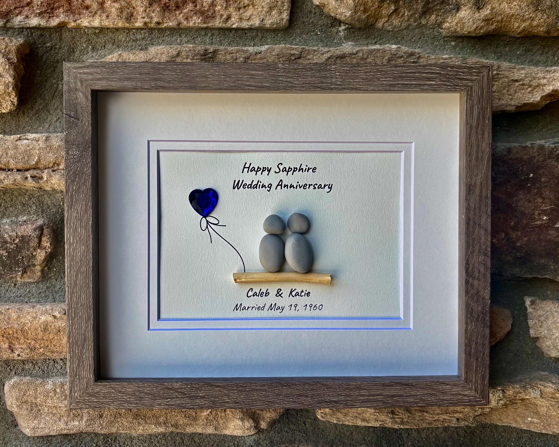 Sapphire Wedding Anniversary Personalized Pebble Art, 8x10 Framed 65th Anniversary Gift for Parents, Friends, Spouse