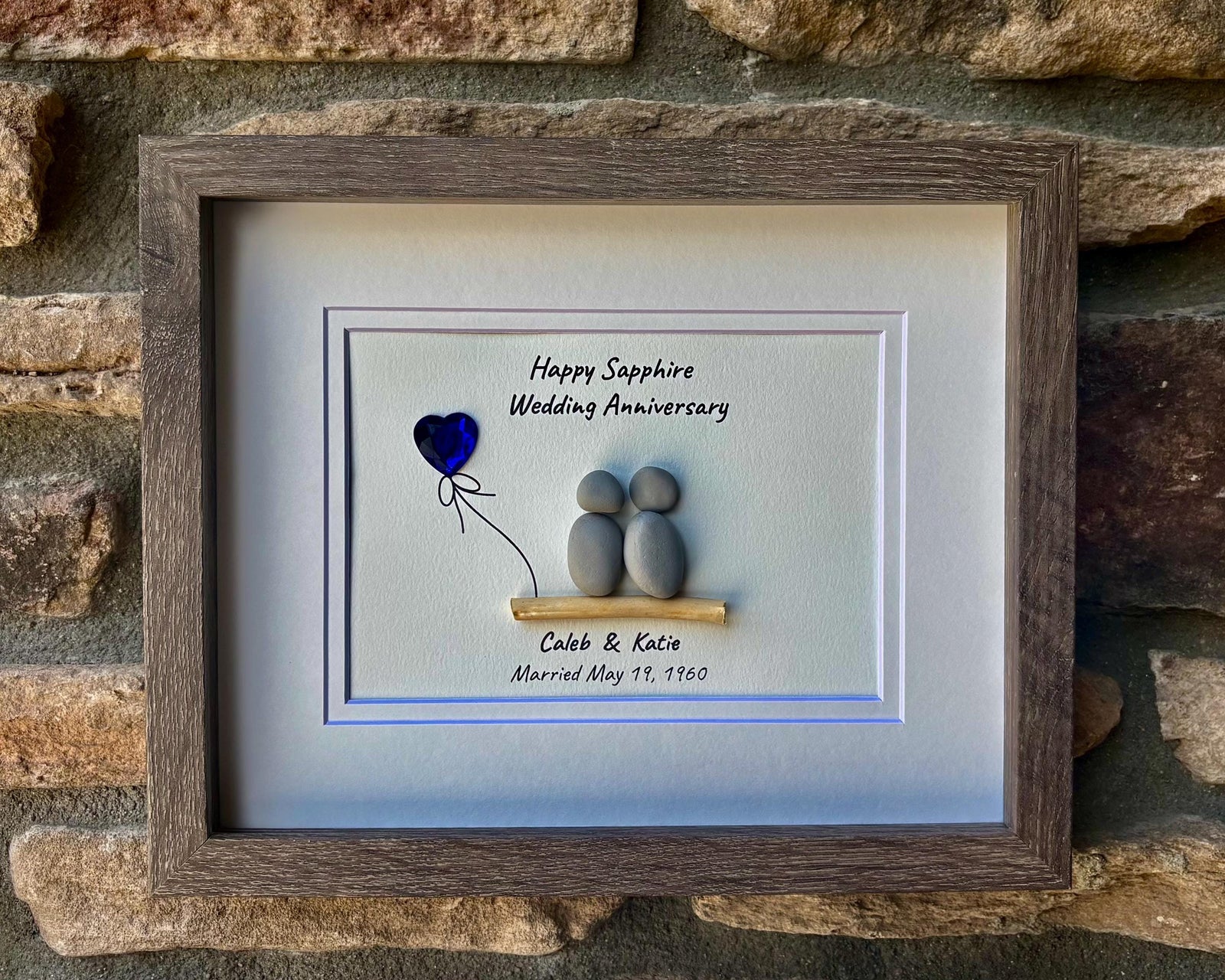 65th Sapphire Wedding Anniversary Personalized Pebble Art, 8x10 Framed 65th Anniversary Gift for Parents, Friends, Spouse