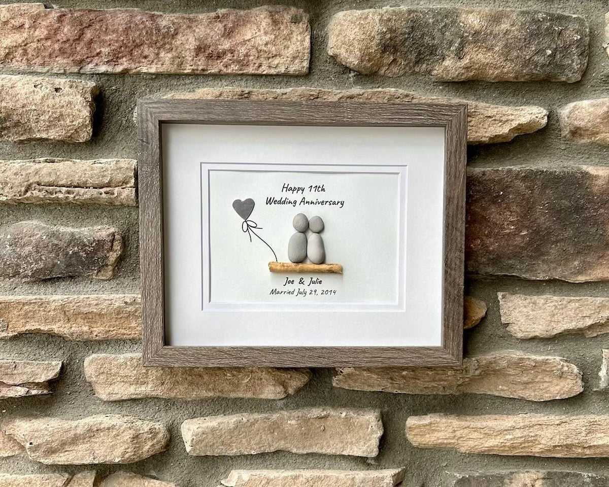 11th Wedding Anniversary 8x10&quot; Framed Pebble Art, Personalized Steel Anniversary Gift from Parents, Wife, Husband, Friends