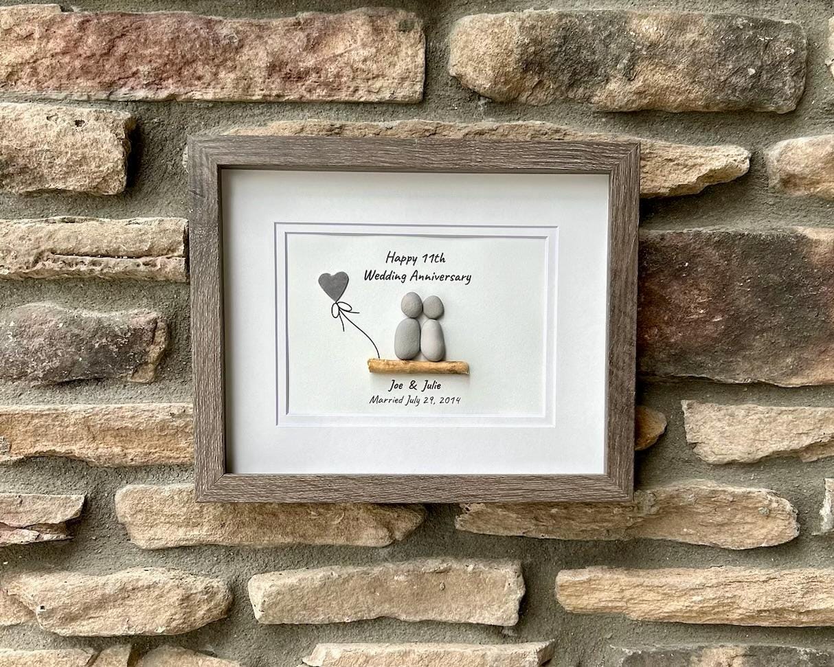 11th Wedding Anniversary 8x10" Framed Pebble Art, Personalized Steel Anniversary Gift from Parents, Wife, Husband, Friends