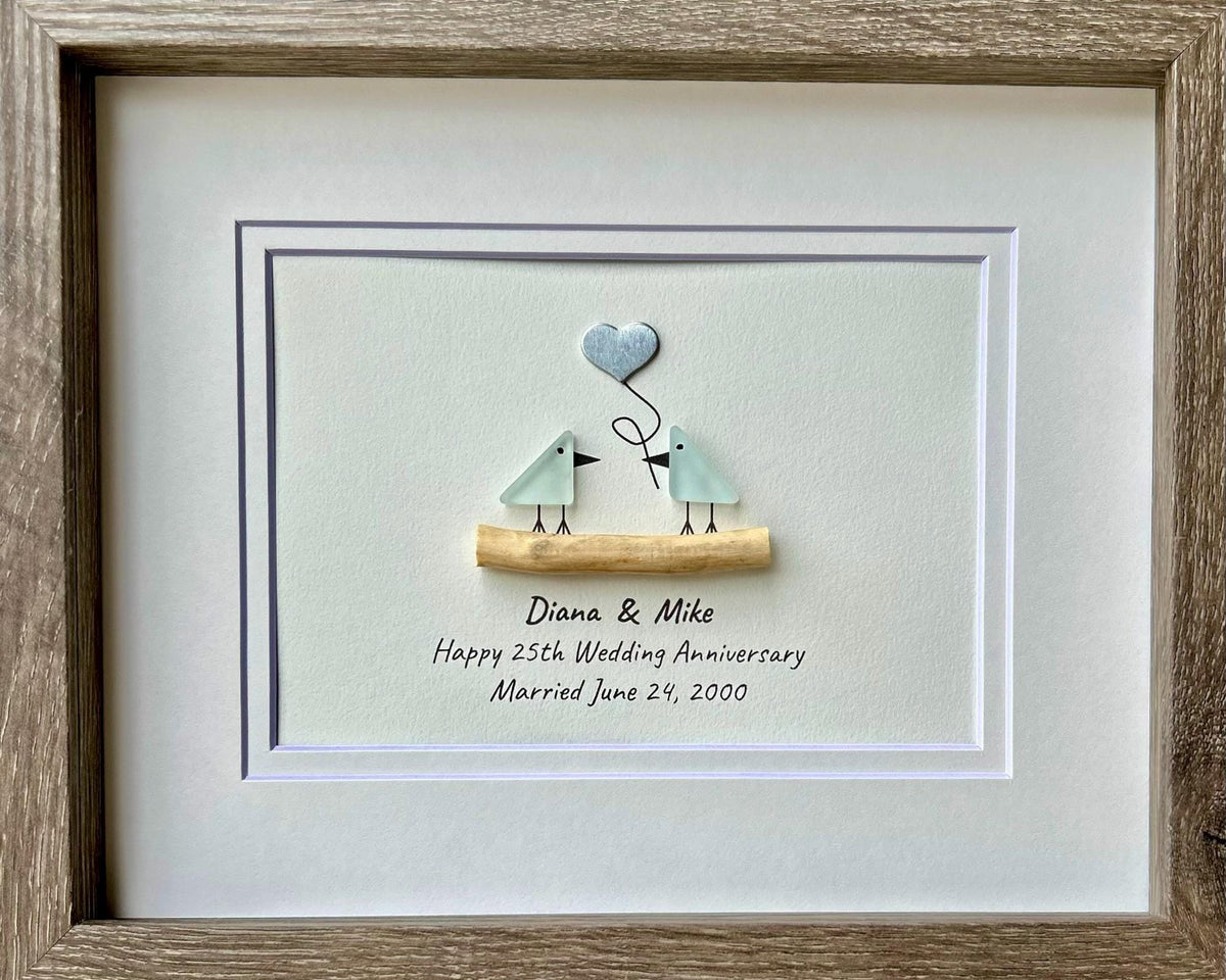 25th Wedding Anniversary 8x10&quot; Framed Pebble Art, Personalized Silver Anniversary Gift from Parents, Wife, Husband, Friends