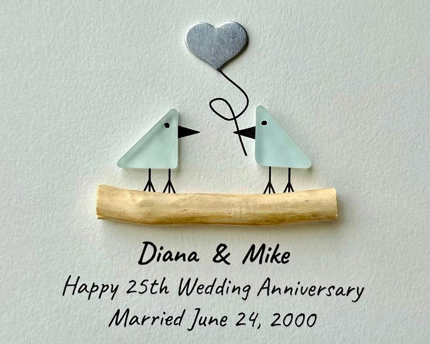 Personalized 25th Wedding Milestone | Silver Anniversary Sea Glass Art for Wife, Husband, or Parents