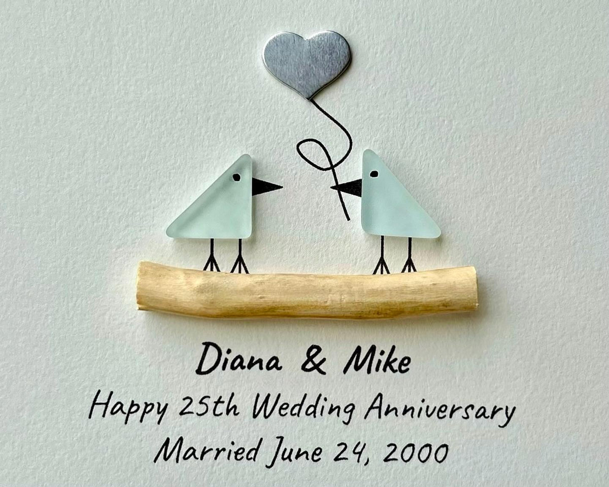 Silver Anniversary | 25th Wedding Anniversary | Unique 25th Anniversary |Gift for Wife, Husband, Parent, Couple, Friends |8x10 Sea Glass Art