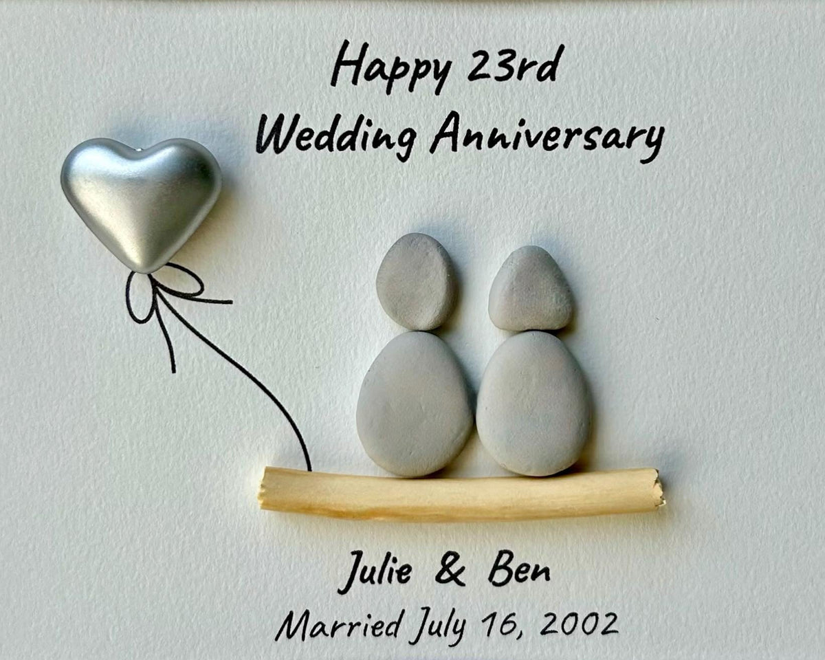 23rd Wedding Anniversary Personalized Gift, 8x10” Framed Sea Glass Art, Silver / Silver Plate Anniversary Gift for Parents, Wife, Husband