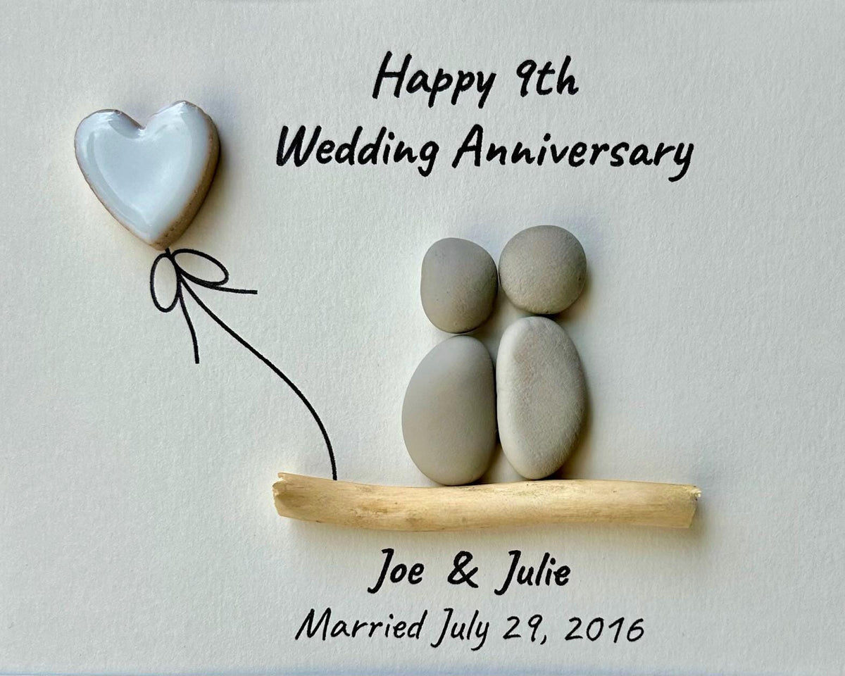 9th Wedding Anniversary 8x10&quot; Framed Pebble Art, Personalized Pottery Anniversary Gift from Parents, Wife, Husband, Friends