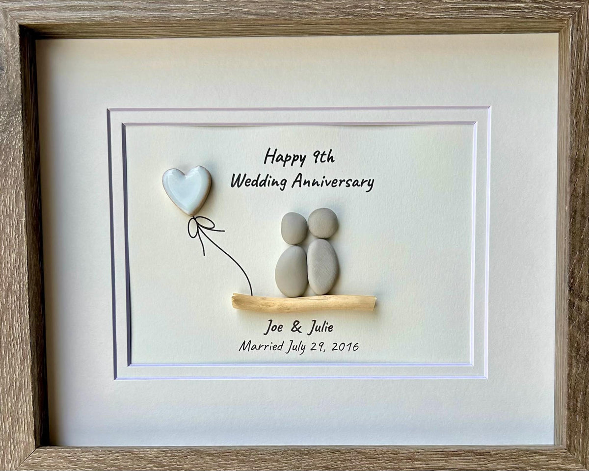 9th Wedding Anniversary 8x10&quot; Framed Pebble Art, Personalized Pottery Anniversary Gift from Parents, Wife, Husband, Friends