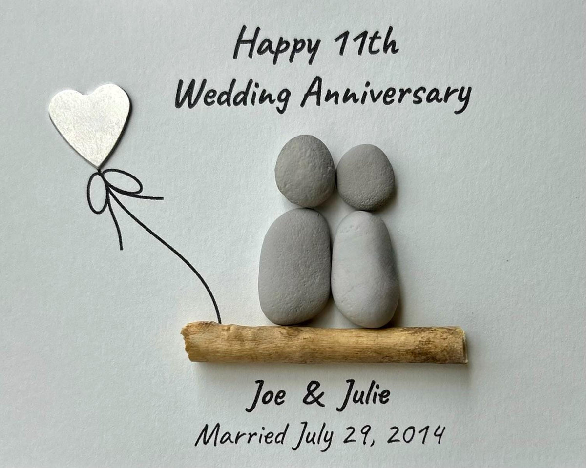 11th Wedding Anniversary 8x10&quot; Framed Pebble Art, Personalized Steel Anniversary Gift from Parents, Wife, Husband, Friends