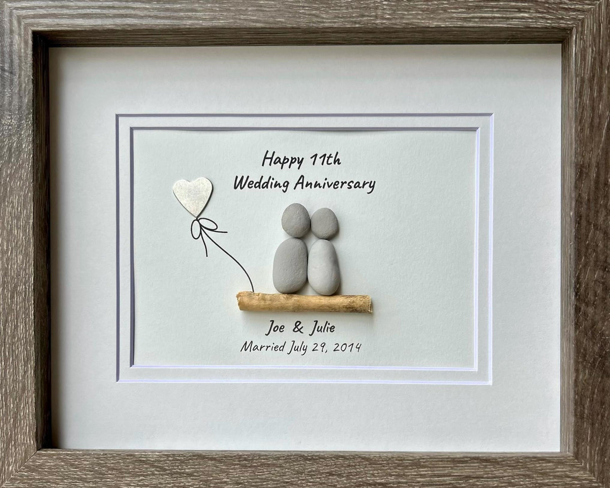 11th Wedding Anniversary 8x10&quot; Framed Pebble Art, Personalized Steel Anniversary Gift from Parents, Wife, Husband, Friends