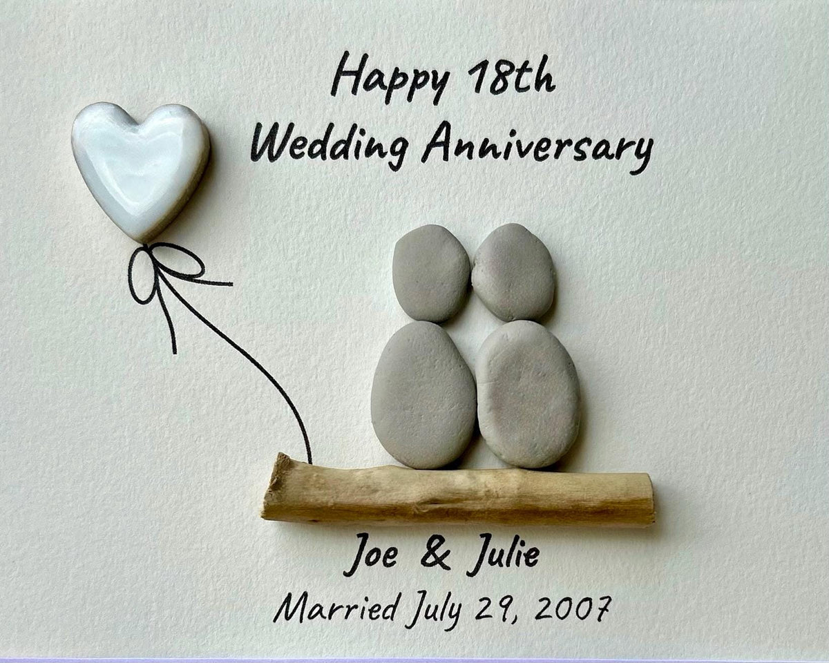 18th Wedding Anniversary 8x10" Framed Pebble Art, Personalized Porcelain Anniversary Gift from Parents, Wife, Husband, Friends