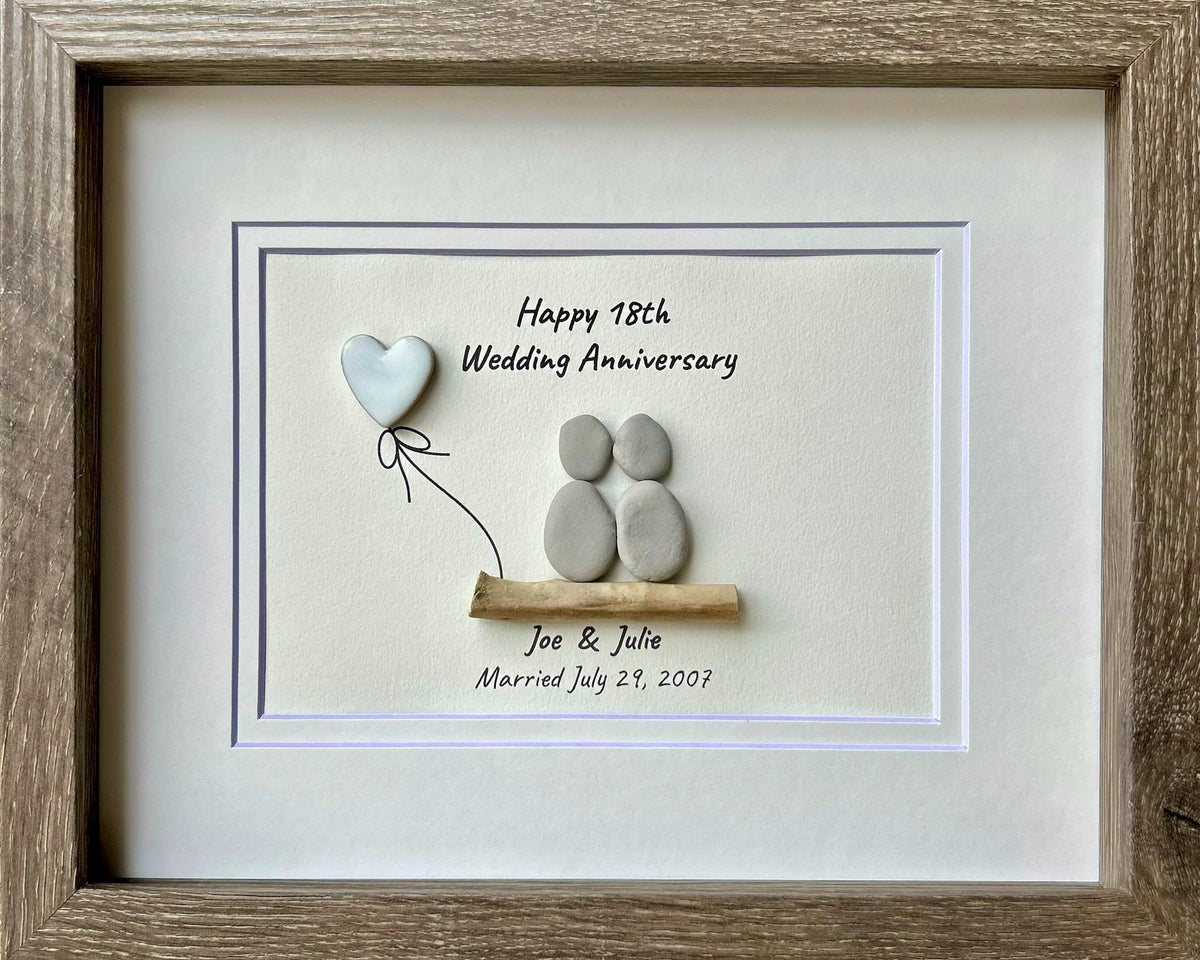18th Wedding Anniversary 8x10&quot; Framed Pebble Art, Personalized Porcelain Anniversary Gift from Parents, Wife, Husband, Friends