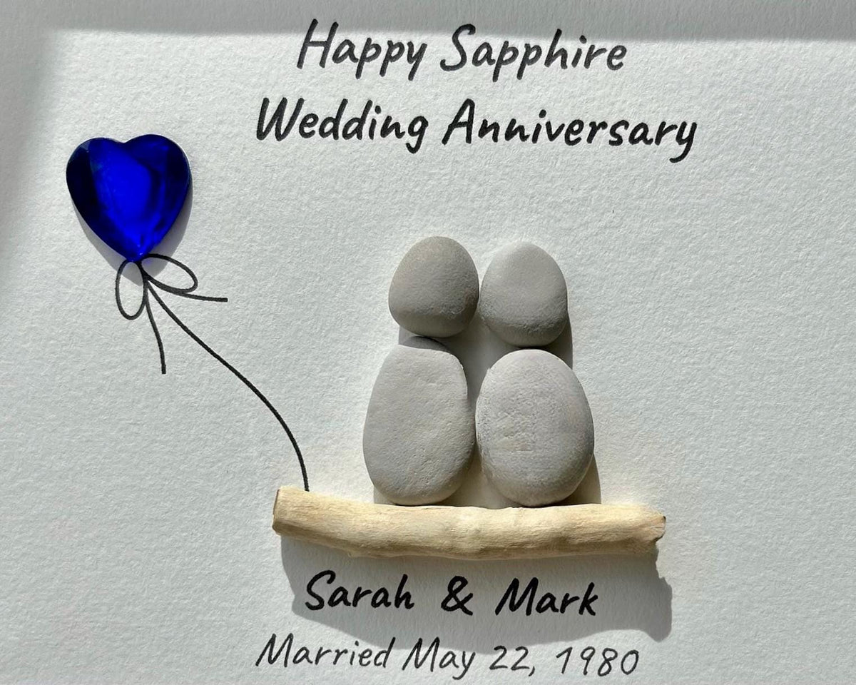 45th Wedding Anniversary Personalized Gift, 8x10” Framed Sea Glass Art, Sapphire Anniversary Gift for Parents, Wife, Husband