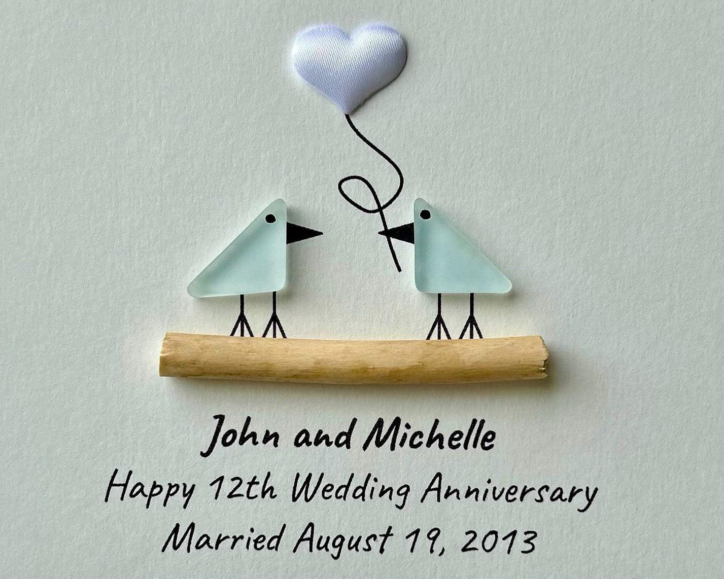 12th Wedding Anniversary Personalized Gift, 8x10” Framed Sea Glass Art, Silk / Linen Anniversary Gift for Parents, Wife, Husband