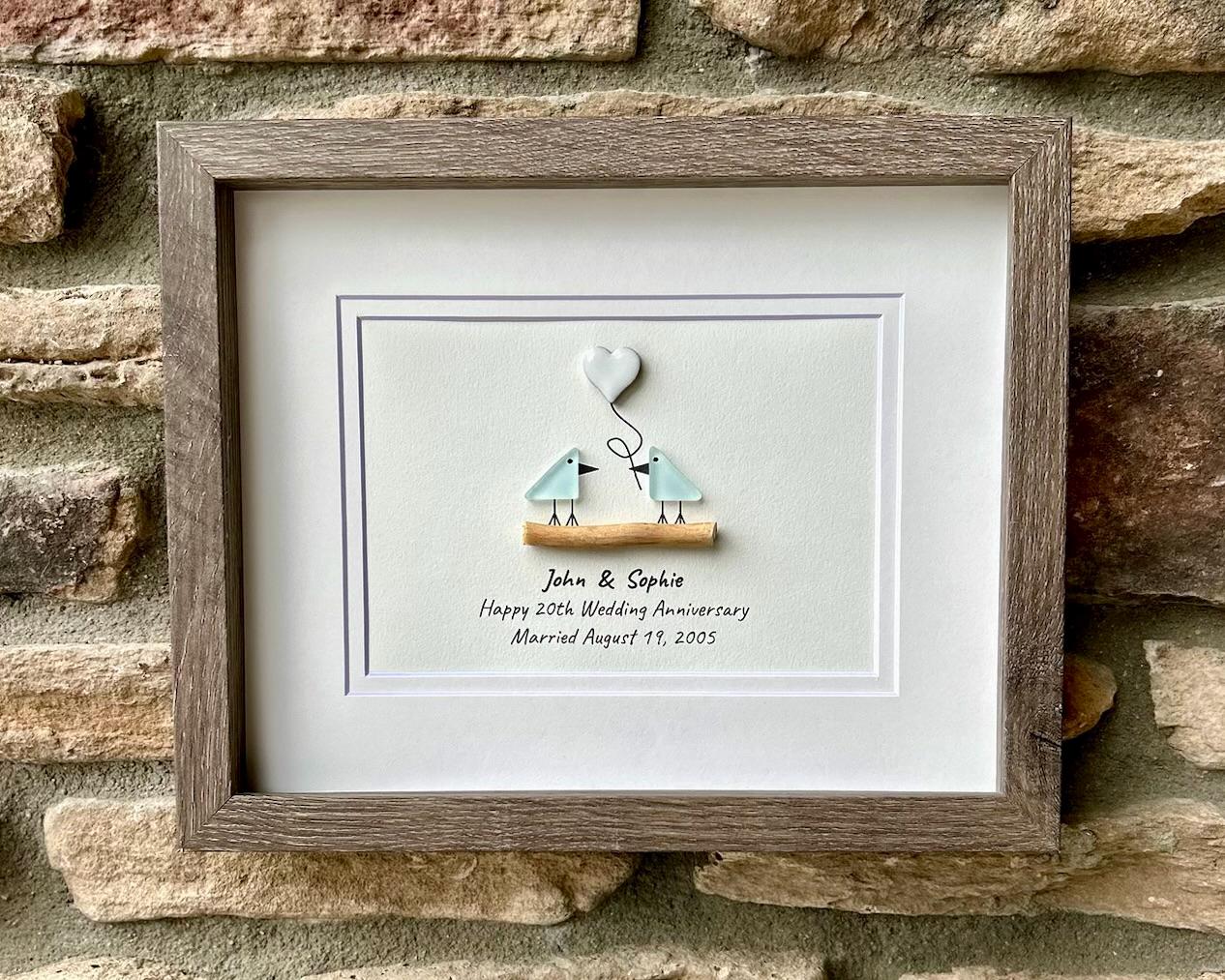 20th Wedding Anniversary Gift | Personalized China Anniversary Sea Glass Art