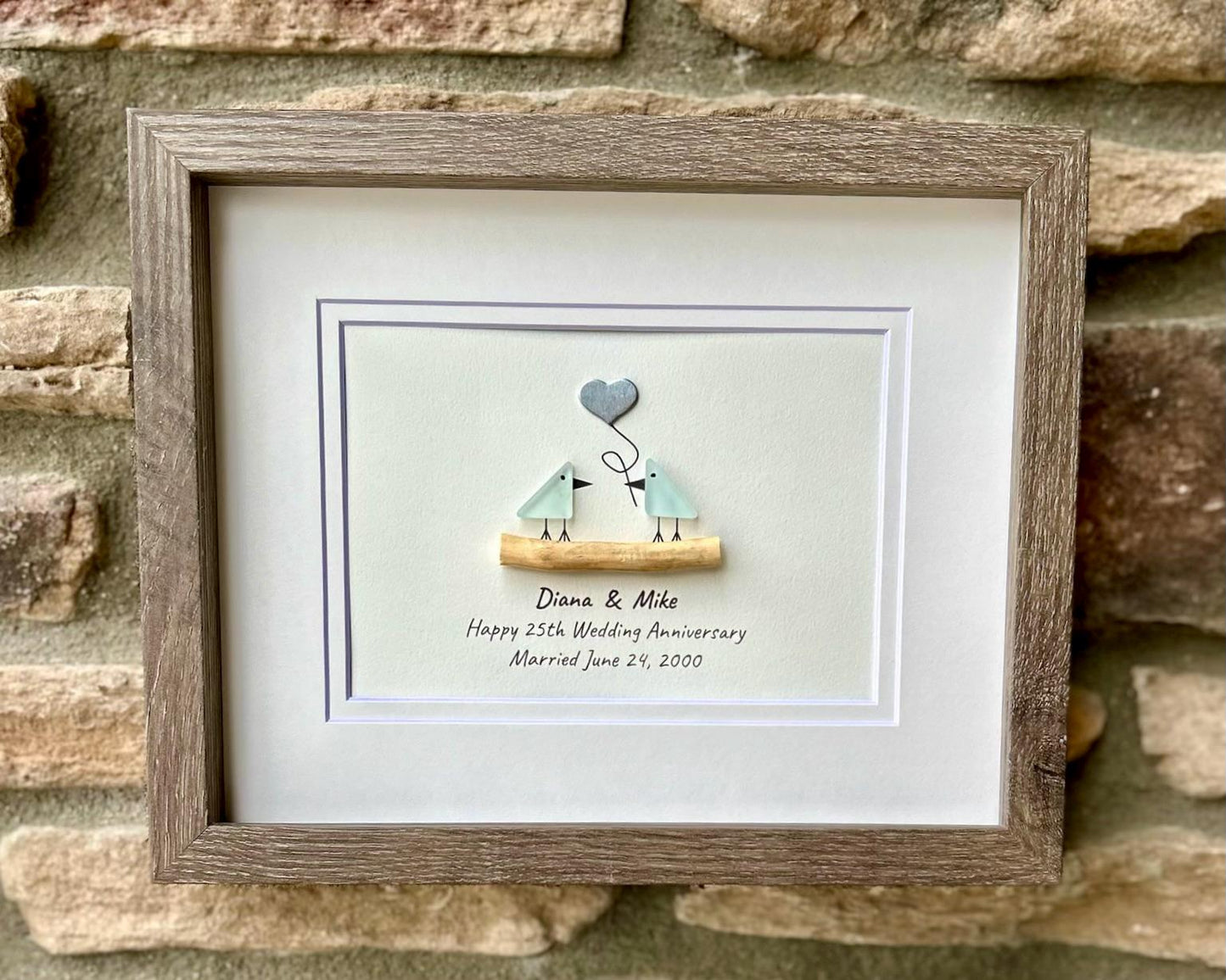 Personalized 25th Wedding Milestone | Silver Anniversary Sea Glass Art for Wife, Husband, or Parents