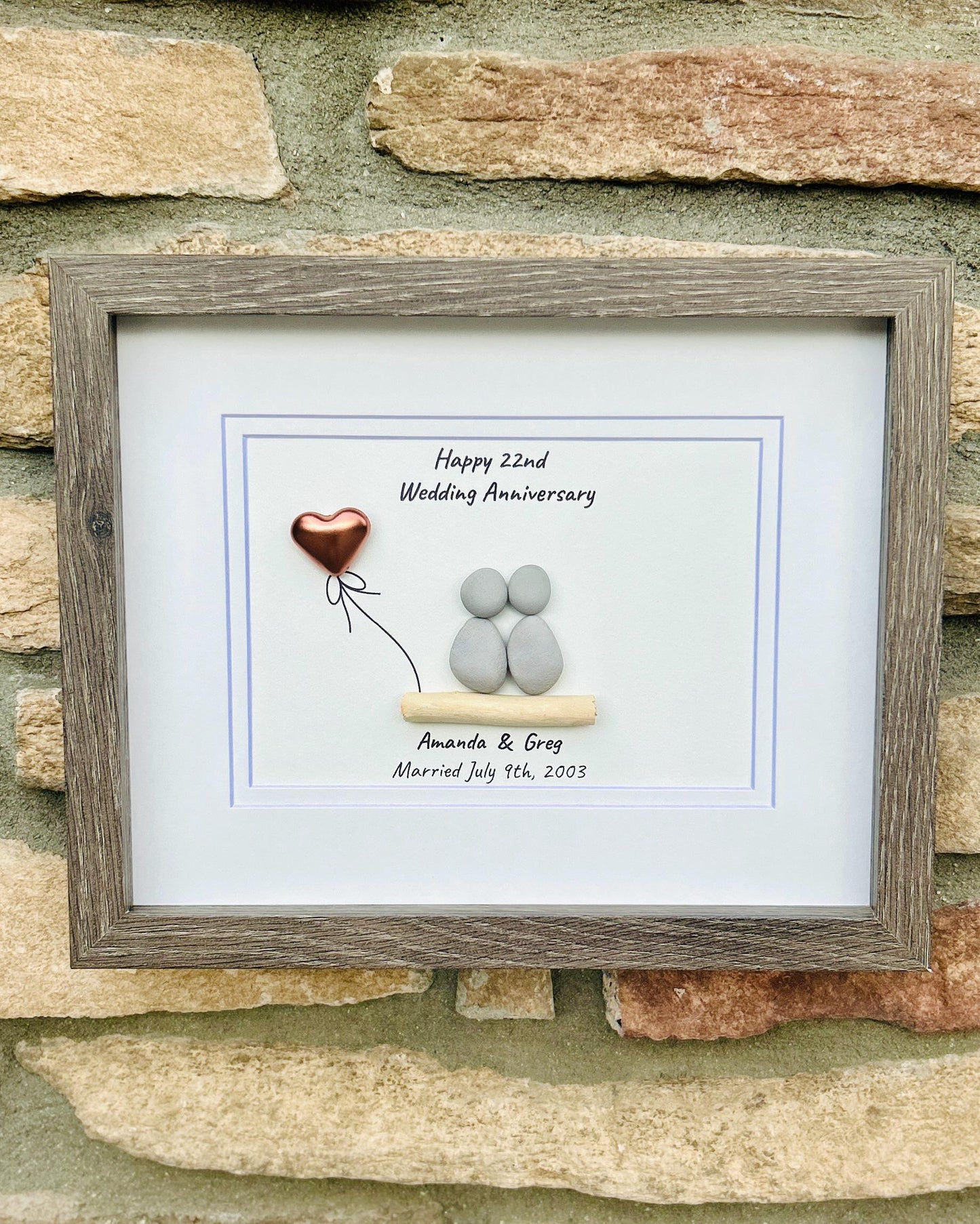 22nd Anniversary Gift | Personalized Copper Wedding Piece | Pebble Art